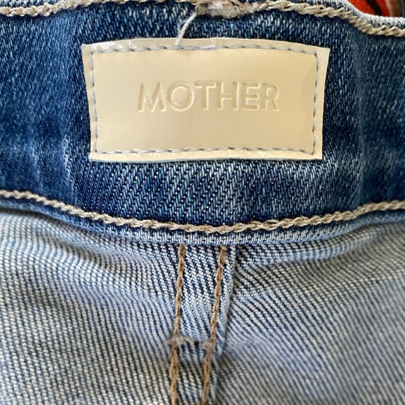 MOTHER Straight Leg Jeans in Medium Blue with Frayed Hem - Picture 3 of 5
